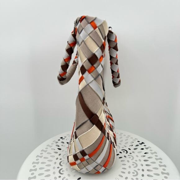 Salvatore Ferragamo woven plaid fabric leather grosgrain ribbon tote handbag - Picture 5 of 16